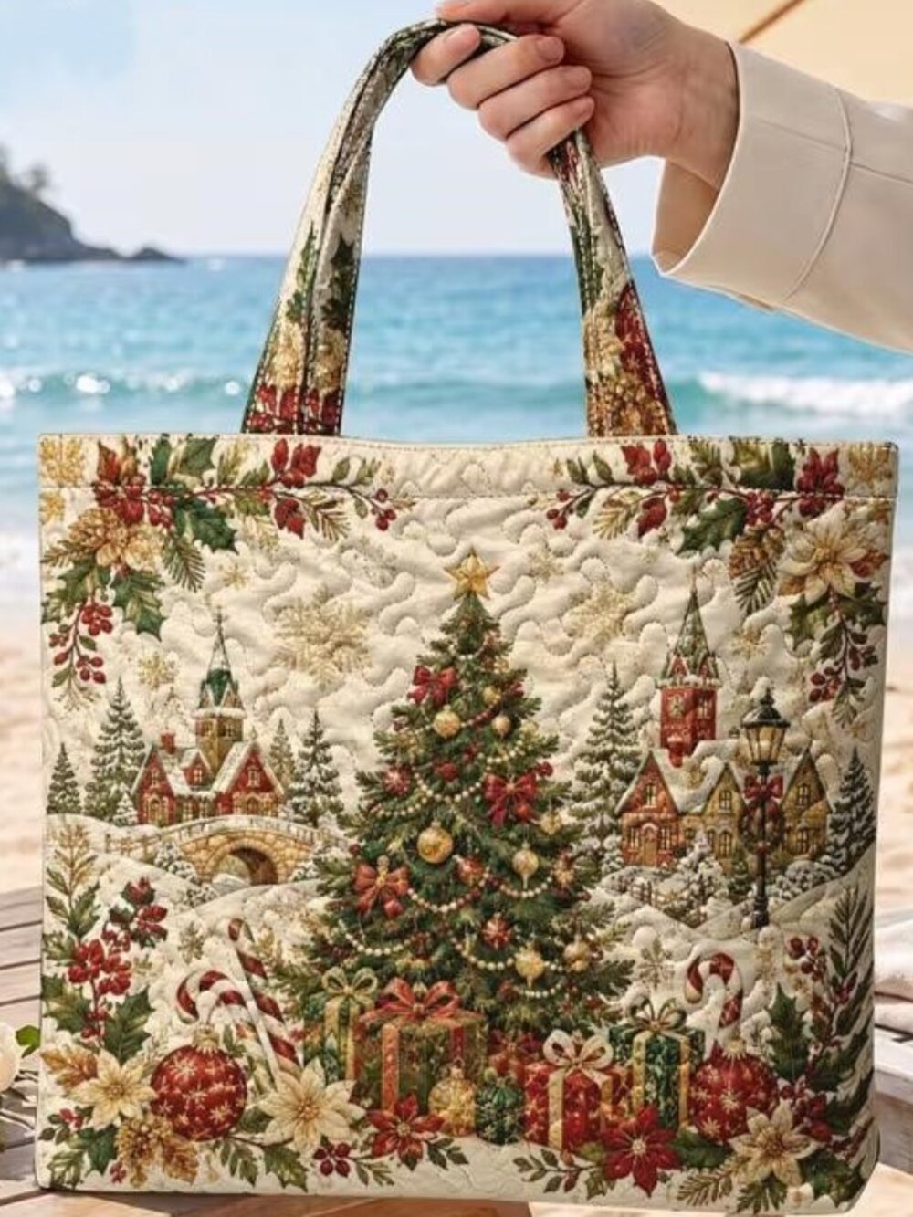 QUILTED CHRISTMAS VILLAGE TOTE